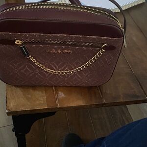 Michael Kors Maroon Crossbody Bag with Gold Chain